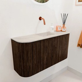 Mondiaz Joya DLux 85cm toiletmeubel ronding links/rechts walnut met wastafel faye midden zonder kraangat ostra