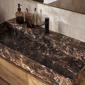 Saniclear Dark Emperador marmeren wastafel 80x46cm met kraangat