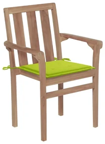 vidaXL Tuinstoelen 2 st met heldergroene kussens massief teakhout