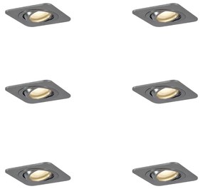 Buitenlamp Set van 6 afgeronde inbouwspots gunmetal GU10 50mm draai- en kantelbaar IP44 - Alberto Modern GU10 IP44 Buitenverlichting vierkant Lamp