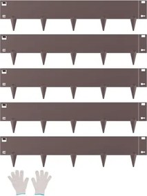 VEVOR gazonrand, 5-delige set, 990x207x1,5 mm, roestbestendige metalen rand voor bloembedden, flexibele tuinrand, border, eenvoudig te installeren, afscheiding voor bloembedden/paden, bruin