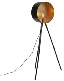 Vintage vloerlamp op bamboo driepoot zwart met goud - Barrel Retro E27 rond Binnenverlichting Lamp