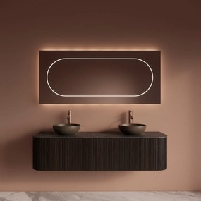 Gliss Design Alluro badmeubel ribbelfront met ronding links/rechts 160cm ebony en zwart leisteen toppaneel