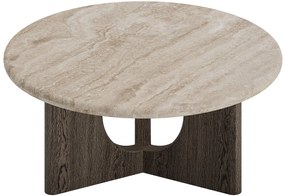 Goossens Salontafel Sisu rond, travertine bruin, modern design, 95 x 40 x 95 cm