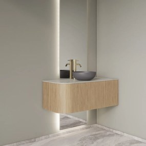 Gliss Design Alluro badmeubel ribbelfront met ronding links 100cm mist en wit marmer toppaneel