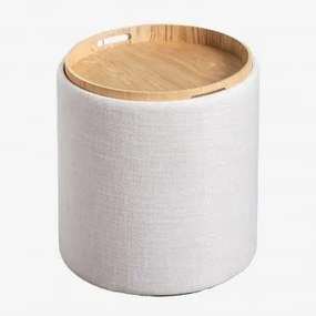 Berkeleni Ronde Gestoffeerde Bijzettafel Met Dienblad En Opbergruimte, Ø40 Cm Linnen Crèmebeige - Sklum