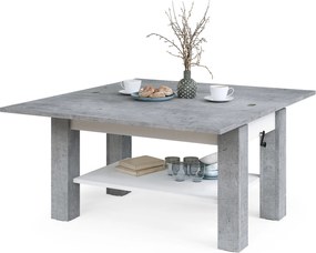 BRAVO beton / wit – uitschuifbare en in hoogte verstelbare salontafel, tafel met plank