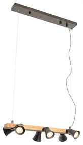 Eettafel / Eetkamer Landelijke hanglamp zwart met hout 6-lichts - Jelle Landelijk GU10 Binnenverlichting Lamp