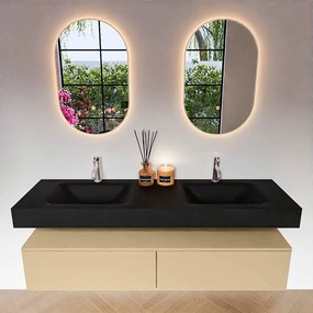 Zaro Alan badmeubel 160cm sand 2 lades met vrijhangende wastafel cloud dubbel 2 kraangaten urban