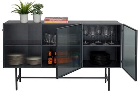 Kare Design San Diego Zwart Dressoir Met Ribbelglas - 150x35x90cm.