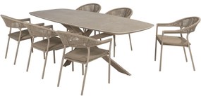 Sienna Prado dining tuinset 240x105xH75 cm 7 delig latte met keramisch deens ovaal blad Taste 4SO