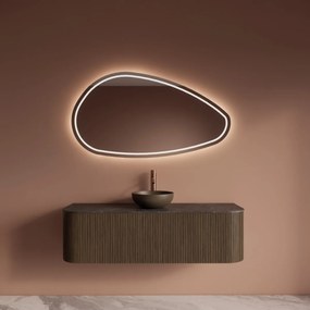 Gliss Design Alluro badmeubel ribbelfront met ronding links/rechts 140cm ash grey en zwart leisteen toppaneel