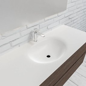 Zaro Sevilla Solid Surface badmeubel 120cm donker eiken 1 kraangat spoelbak midden met 2 lades