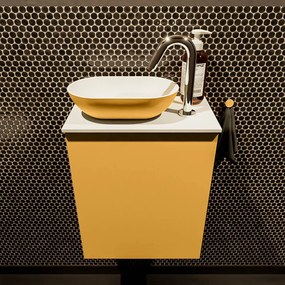 Mondiaz Fowy toiletmeubel 40cm ocher met gele waskom links en kraangat