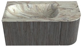 Mondiaz Kurve-dlux 95cm badmeubel ronding rechts shadow met 1 lade en deur en wastafel big small links zonder kraangat glace