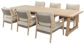 4 Seasons Outdoor Julia low dining set van geborsteld teak met Noah tafel 300 x 100 cm      houtkleur weerbestendig