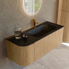 Mondiaz Kurve 115cm badmeubel ronding links oak met 1 lade en deur en wastafel big small kraangat rechts urban