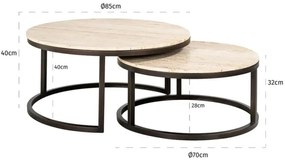 Richmond Interiors Avalon Ronde Salontafel Set Travertin - 85 X 85cm.