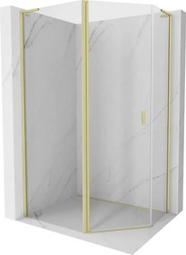 Mexen Mist L asymmetrische vijfhoekige douchecabine met deuren 100x80 cm, transparant, geborsteld goud - 8A8L-100-080-55-00