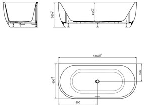 Mueller Relax half vrijstaand bad 180x80cm met waste mat wit