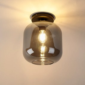 Design plafondlamp zwart met goud en smoke glas - Zuzanna