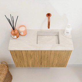 Mondiaz Joya DLux 60cm toiletmeubel oak met wastafel faye rechts zonder kraangat ostra