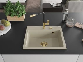 Mexen Oscar granitische spoelbak 1-komerig 580 x 490 mm, beige, gouden sifon - 6519581000-69-G