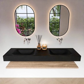 Zaro Alan badmeubel 160cm met planchet washed oak en vrijhangende wastafel cloud dubbel zonder kraangat urban