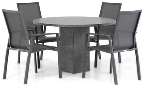 Tuinset Ronde Tuintafel 120 cm Aluminium/textileen Grijs 4 personen Lifestyle Garden Furniture Ultimate/Graniet