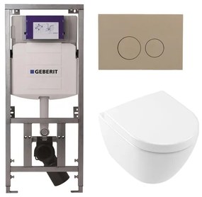 Villeroy & Boch Subway 2.0 Compact DirectFlush Toiletset - Geberit reservoir - softclose - quickrelease - bedieningsplaat taupe - ronde knoppen - wit 0701131/1024232/SW1102378/1025456/