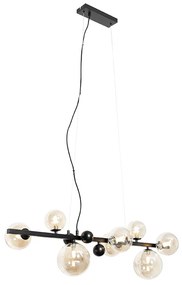 Art deco hanglamp zwart met amber glas 8-lichts - David