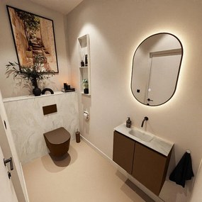 MONDIAZ TURE-DLUX 60cm toiletmeubel Rust. EDEN wastafel Ostra positie midden. Zonder kraangat. TUREDX60RUSM0OST