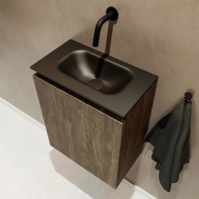 Mondiaz Ture 40cm toiletmeubel dark brown met wastafel urban midden geen kraangat