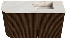 Mondiaz Joya DLux 70cm toiletmeubel ronding links walnut met wastafel faye rechts 1 kraangat frappe