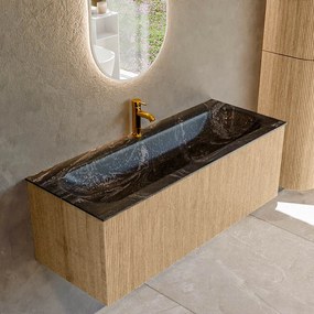 Mondiaz Kurve-dlux 120cm badmeubel oak met 1 lade en wastafel big large midden 1 kraangat lava
