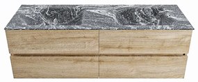 Mondiaz Vica DLux badmeubel 150cm washed oak 4 lades met wastafel lava dubbel 2 kraangaten