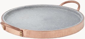 Ronde kookplaat Classic van soapstone met koperen handvat