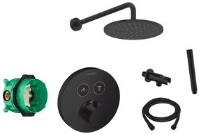 Hansgrohe Shower Select inbouw douchekraan rond met Saniclear Nero 30cm douchekop en wandarm regendouche zwart