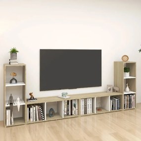 vidaXL Tv-meubelen 4 st 107x35x37 cm spaanplaat wit sonoma eikenkleur