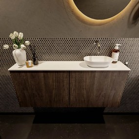 Mondiaz Fowy toiletmeubel 120cm dark brown met witte waskom rechts zonder kraangat