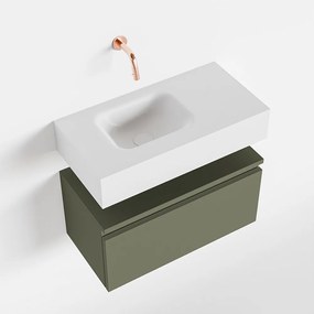 Mondiaz Andor toiletmeubel 60cm army met witte wastafel links zonder kraangat