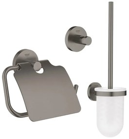 GROHE Essentials Toilet accessoireset 3-delig met toiletborstelhouder, handdoekhaak en toiletrolhouder met klep brushed hard graphite sw99001/sw99017/sw99041/