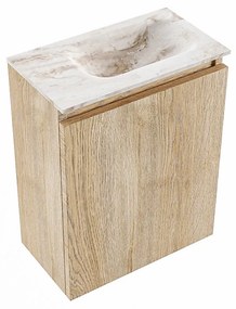 Mondiaz Ture DLux toiletmeubel 40cm washed oak met wastafel frappe rechts met kraangat