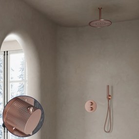 Saniclear Copper Curved inbouw regendouche rond met 20cm hoofddouche en plafondarm geborsteld koper