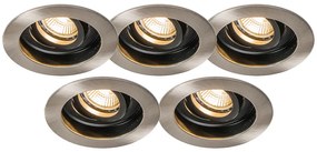 Set van 5 moderne inbouwspots staal - Rondoo