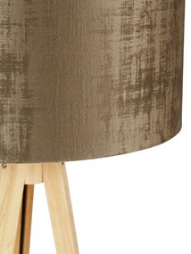 Vloerlamp hout met stoffen kap bruin 50 cm - Tripod Classic Modern E27 rond Binnenverlichting Lamp