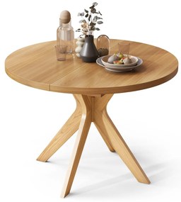RENZO Natuurlijk Eiken - RONDE HOUTEN TAFEL Ø110 UITKLAPBAAR TOT 180 cm | VOOR DE KEUKEN EETKAMER WOONKAMER RETRO