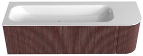 Mondiaz Kurve 145cm badmeubel ronding rechts ruby met 1 lade en deur en wastafel big large links zonder kraangat