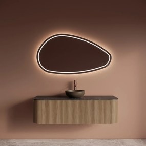Gliss Design Alluro badmeubel ribbelfront met ronding links/rechts 140cm mist en zwart leisteen toppaneel