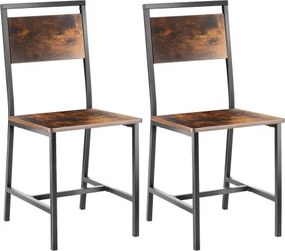VEVOR eetkamerstoel in landelijke stijl (2-pack) houten stoel (draagvermogen 136 kg) voor eettafels, ruimtebesparende keukentafelstoel met metalen frame en rugleuning, rustiek bruin en zwart